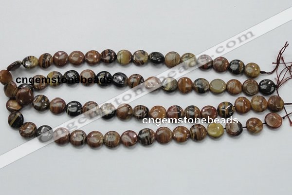 COP229 15.5 inches 12mm flat round natural brown opal gemstone beads