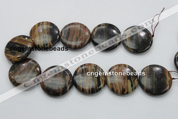 COP230 15.5 inches 40mm flat round natural brown opal gemstone beads