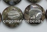 COP252 15.5 inches 25mm flat round natural grey opal gemstone beads