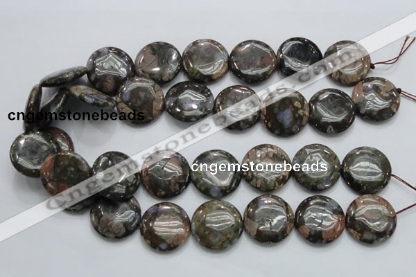 COP252 15.5 inches 25mm flat round natural grey opal gemstone beads