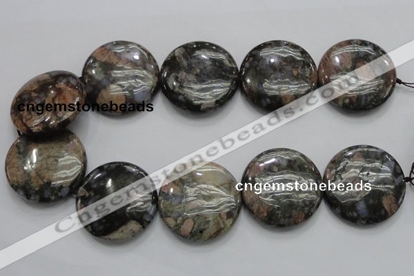 COP253 15.5 inches 40mm flat round natural grey opal gemstone beads