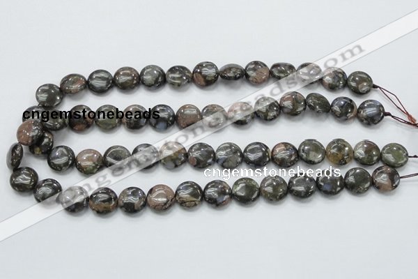 COP270 15.5 inches 14mm flat round natural grey opal gemstone beads