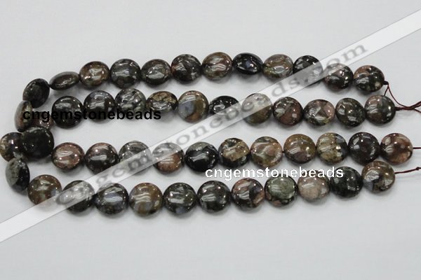 COP271 15.5 inches 16mm flat round natural grey opal gemstone beads