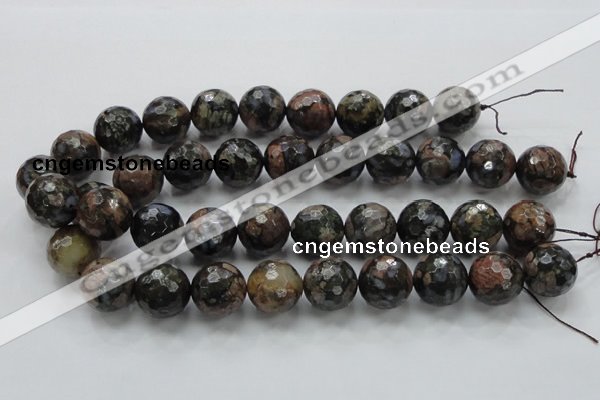 COP272 15.5 inches 20mm faceted round natural grey opal gemstone beads