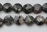 COP275 15.5 inches 12mm faceted round natural grey opal gemstone beads