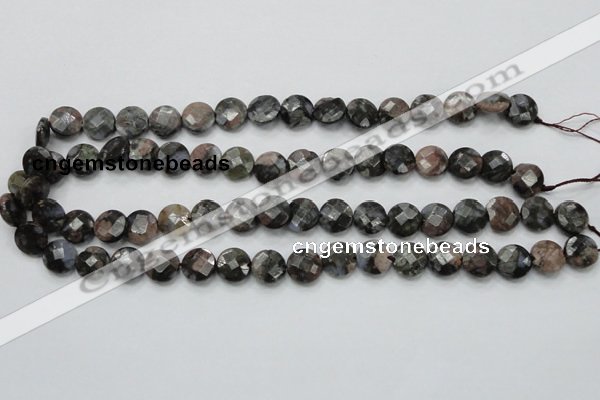 COP275 15.5 inches 12mm faceted round natural grey opal gemstone beads