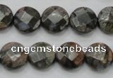 COP276 15.5 inches 14mm faceted round natural grey opal gemstone beads