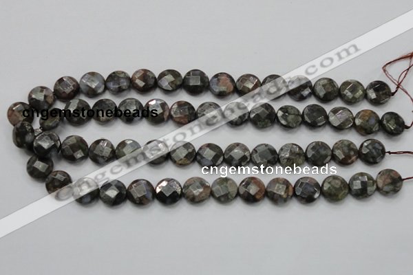 COP276 15.5 inches 14mm faceted round natural grey opal gemstone beads