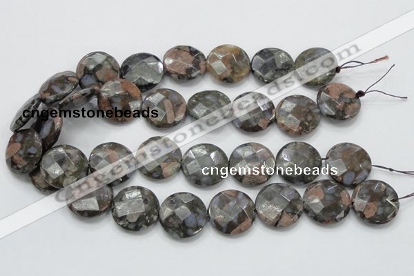 COP278 15.5 inches 25mm faceted round natural grey opal gemstone beads