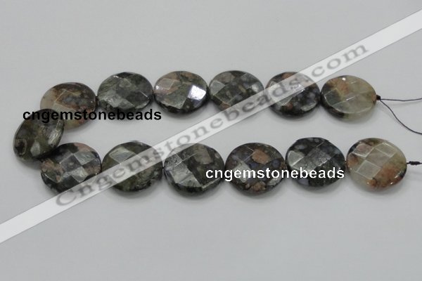 COP279 15.5 inches 30mm faceted round natural grey opal gemstone beads