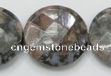 COP280 15.5 inches 35mm faceted round natural grey opal gemstone beads