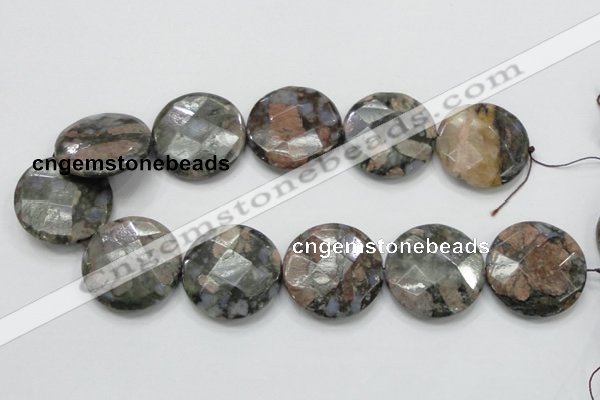 COP280 15.5 inches 35mm faceted round natural grey opal gemstone beads