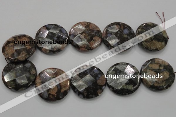 COP281 15.5 inches 40mm faceted round natural grey opal gemstone beads