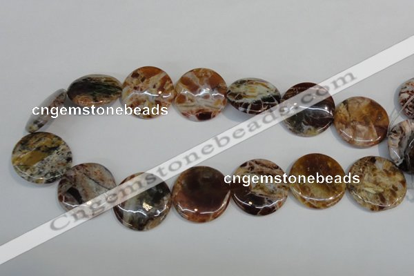 COP312 15.5 inches 30mm flat round brandy opal gemstone beads wholesale