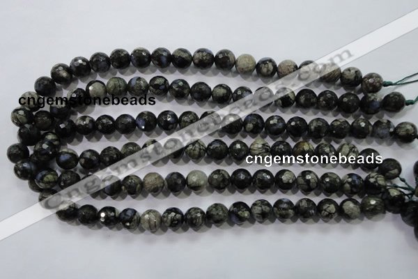 COP463 15.5 inches 10mm faceted round natural grey opal gemstone beads