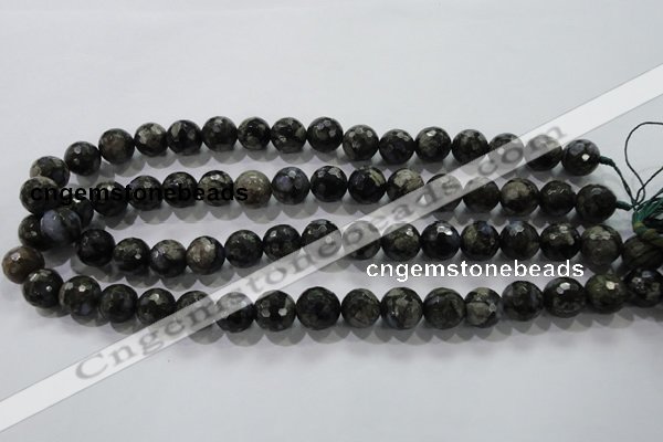 COP464 15.5 inches 12mm faceted round natural grey opal gemstone beads