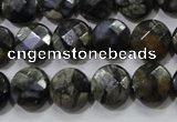 COP481 15.5 inches 12mm faceted coin natural grey opal beads