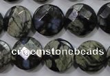 COP482 15.5 inches 15mm faceted coin natural grey opal beads