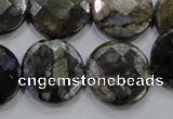 COP483 15.5 inches 20mm faceted coin natural grey opal beads