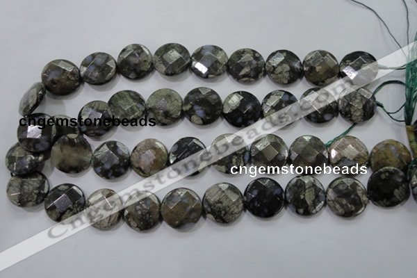 COP483 15.5 inches 20mm faceted coin natural grey opal beads
