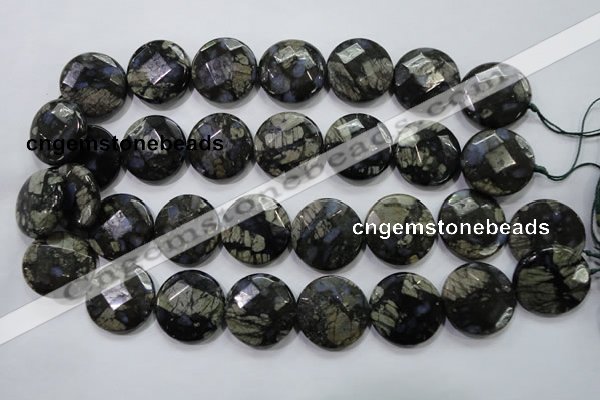 COP484 15.5 inches 25mm faceted coin natural grey opal beads