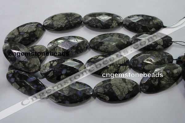 COP488 15.5 inches 25*50mm faceted oval natural grey opal beads