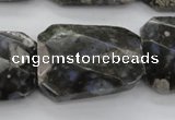 COP493 22*30mm faceted & twisted rectangle natural grey opal beads