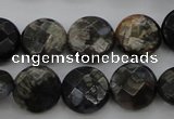 COP495 15.5 inches 10mm faceted coin natural grey opal beads