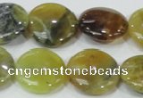 COP553 15.5 inches 20mm flat round yellow & green natural opal beads