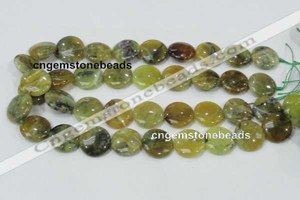 COP553 15.5 inches 20mm flat round yellow & green natural opal beads