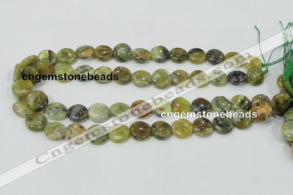 COP557 15.5 inches 14mm flat round natural yellow & green opal beads