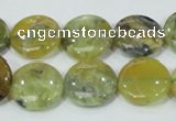 COP558 15.5 inches 18mm flat round natural yellow & green opal beads