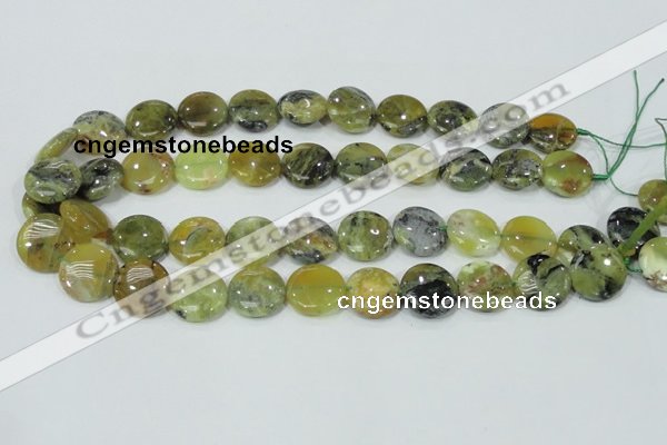 COP558 15.5 inches 18mm flat round natural yellow & green opal beads