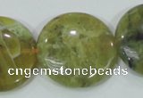 COP559 15.5 inches 30mm flat round natural yellow & green opal beads