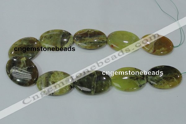 COP565 15.5 inches 30*40mm oval natural yellow & green opal beads