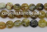 COP566 15.5 inches 8mm flat round natural yellow & green opal beads