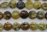 COP567 15.5 inches 10mm flat round natural yellow & green opal beads