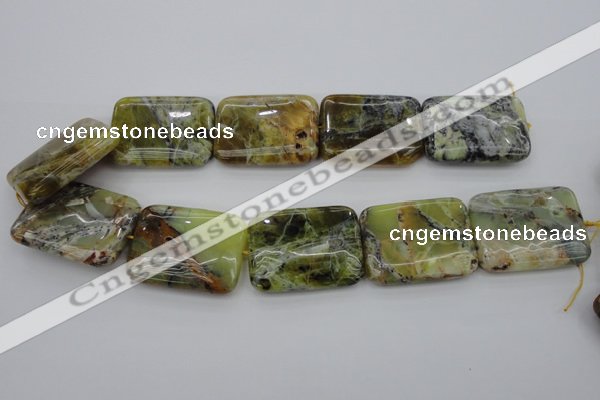 COP573 15.5 inches 30*40mm rectangle natural yellow & green opal beads