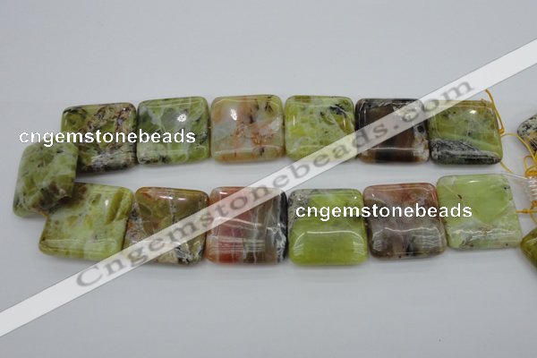 COP582 15.5 inches 30*30mm square natural yellow & green opal beads