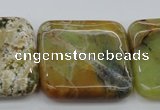 COP583 15.5 inches 35*35mm square natural yellow & green opal beads