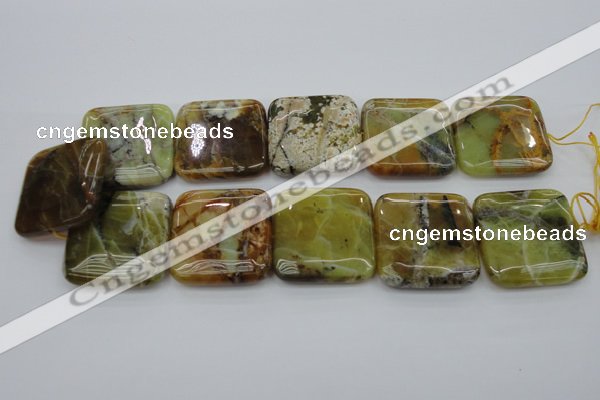 COP583 15.5 inches 35*35mm square natural yellow & green opal beads