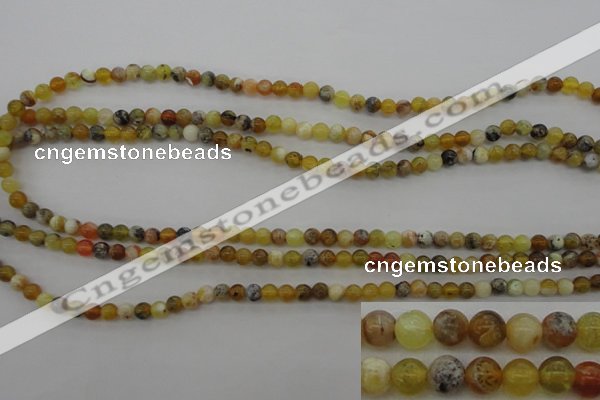 COP586 15.5 inches 4mm round natural yellow & green opal beads