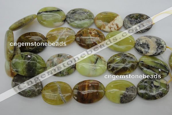 COP593 15.5 inches 25*35mm oval natural yellow & green opal beads