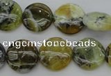 COP595 15.5 inches 16mm flat round natural yellow & green opal beads