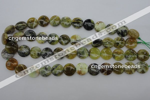 COP595 15.5 inches 16mm flat round natural yellow & green opal beads