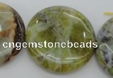 COP597 15.5 inches 35mm flat round natural yellow & green opal beads