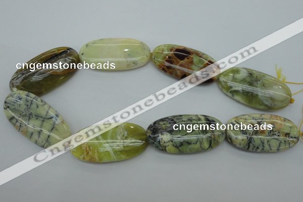 COP599 15.5 inches 25*50mm oval natural yellow & green opal beads