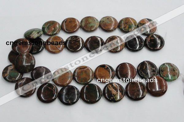 COP607 15.5 inches 25mm flat round green opal gemstone beads