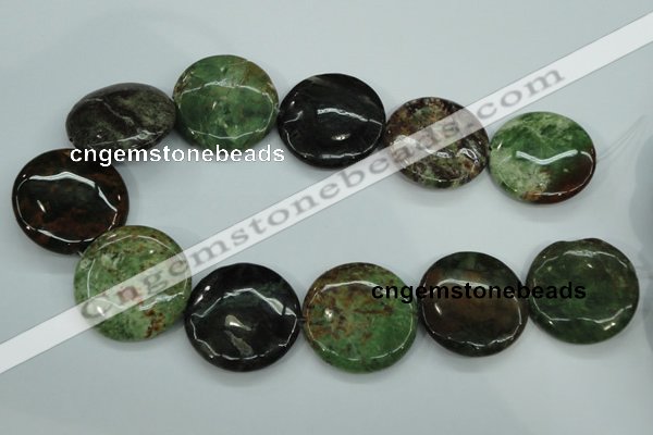 COP684 15.5 inches 35mm flat round green opal gemstone beads