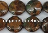 COP755 15.5 inches 20mm flat round green opal gemstone beads